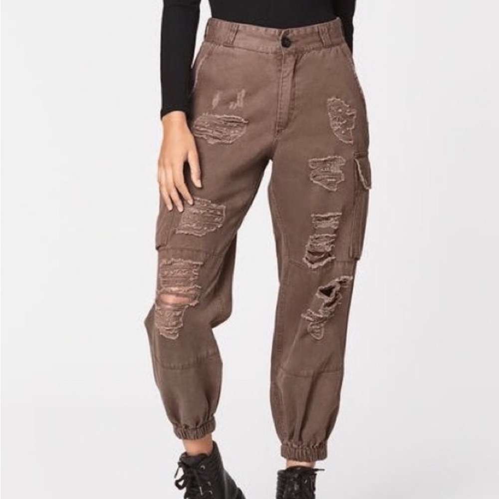 Brown carmar denim cropped cargo pants